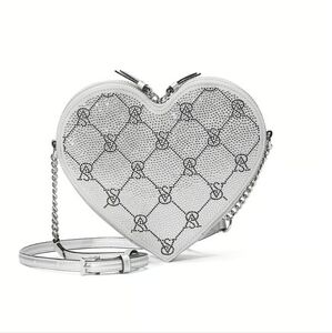 Victoria's Secret Crossbody Bag Silver Heart Shaped Full Bling Signature NWT